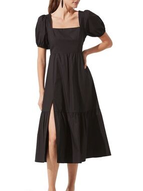 ASTR Poplin Puff Sleeve Tiered Maxi Dress (Small)